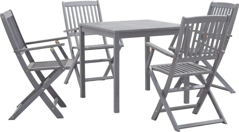 vidaXL Set mobilier de grădină, 5 piese, gri, lemn masiv de acacia