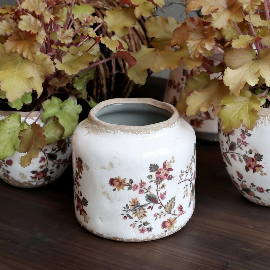 Ghiveci din ceramica cu motiv floral, H14.5/D14.5 cm, Nancy