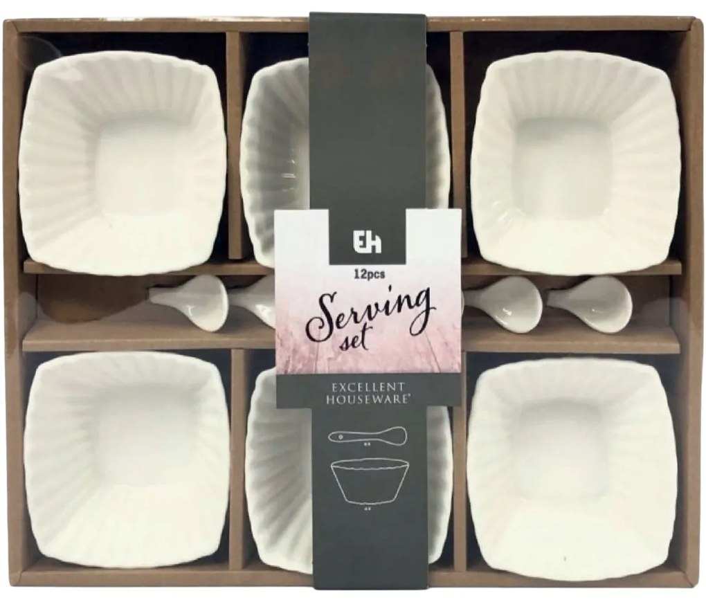 Set boluri de servire cu lingurițe EH Wavy pătrat,12 pcs
