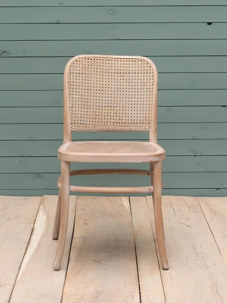 Scaun dining bej din lemn de fag, rattan si trestie, Paula