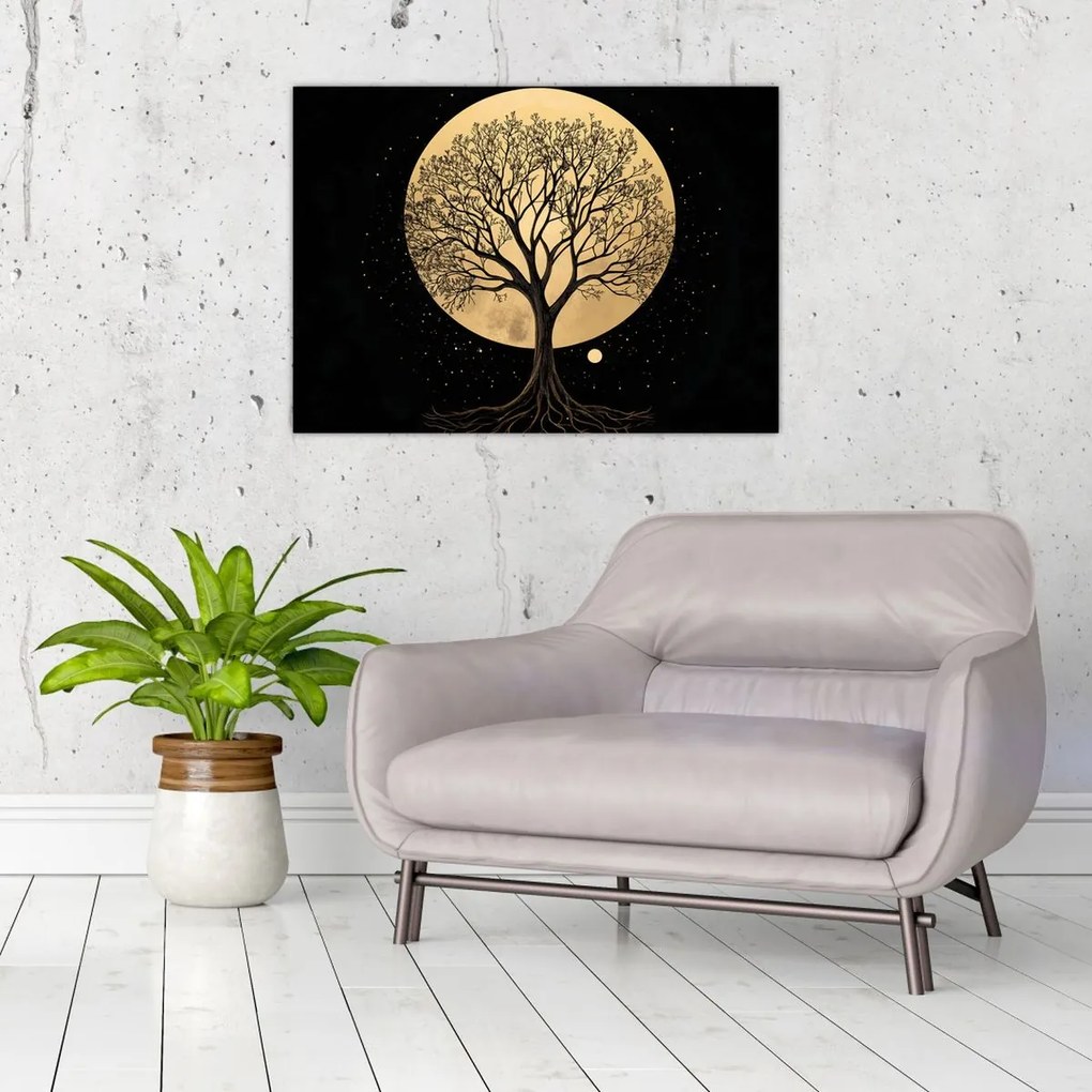 Tablou pe sticlă – Arbore în lună plină aurie I. (70x50 cm)