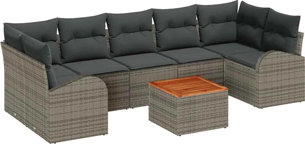 vidaXL Set de canapele pentru grădină cu pernă 8 pcs Gri poliratan