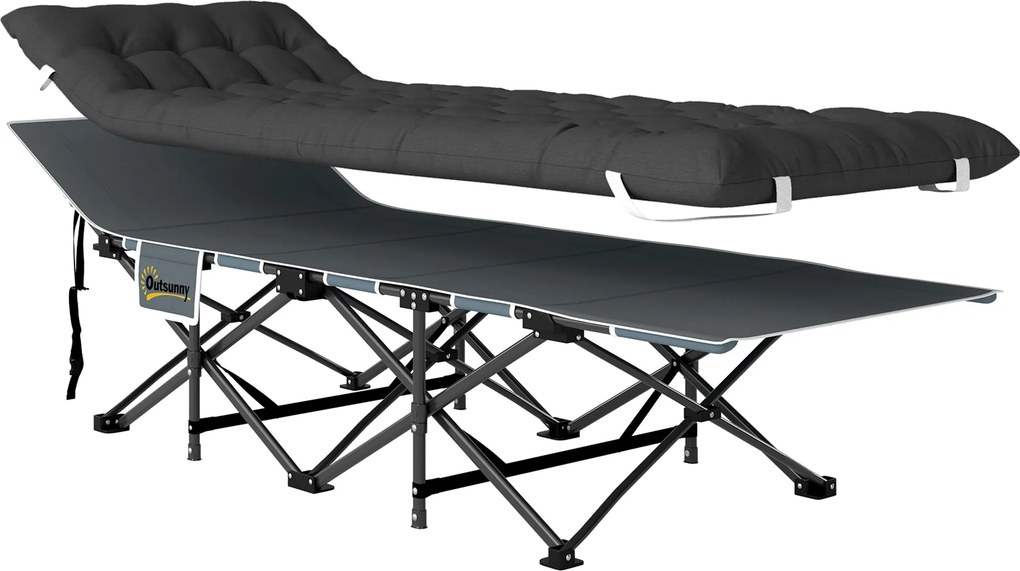 Outsunny Pat de Camping Pliabil cu Tetieră Înclinată și Saltea Detașabilă, 68x196x37 cm, Negru | Aosom Romania