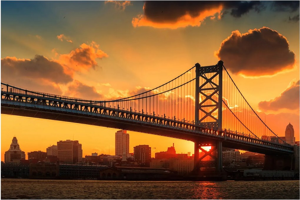 Tablou - Apus de soare peste Podul Ben Franklin, Philadelphia (90x60 cm)