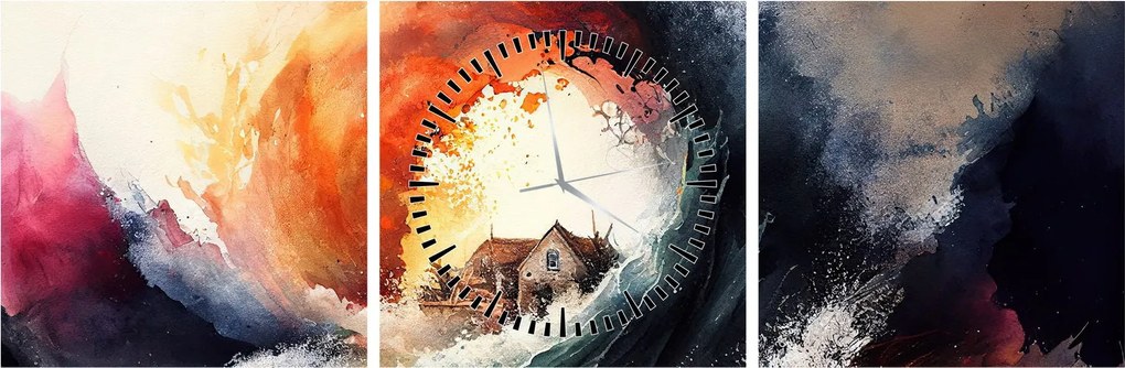 Tablou - În vârtejul potopului, acuarelă (cu ceas) (90x30 cm)