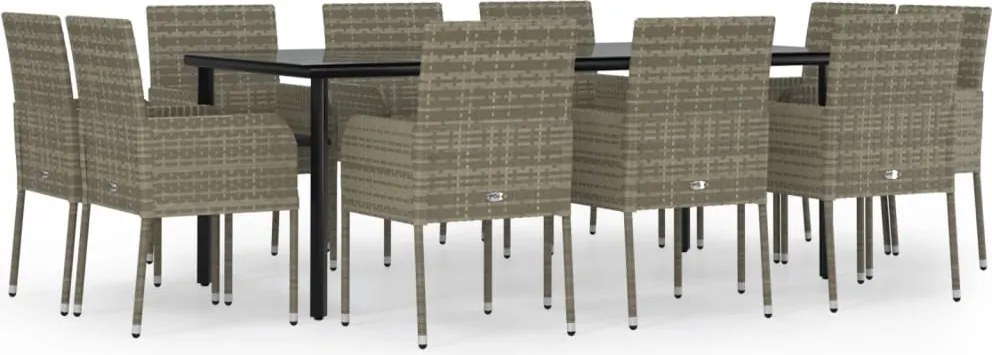 vidaXL Set mobilier grădină cu perne, 11 piese, negru și gri poliratan