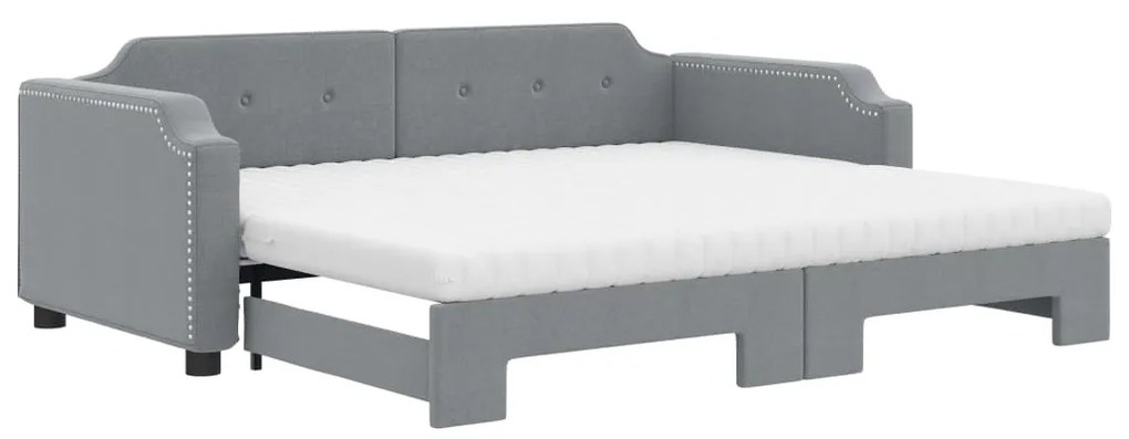 3197662 vidaXL Pat de zi cu extensie și saltele, gri deschis 90x190 cm textil
