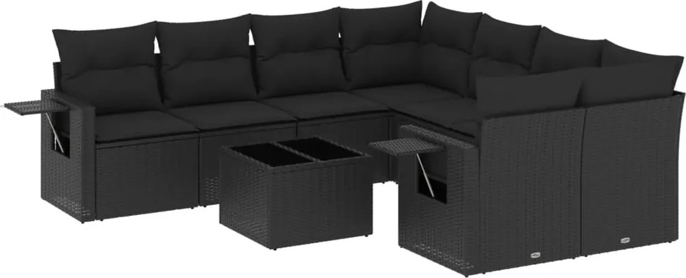 vidaXL Set mobilier de grădină cu perne, 9 piese, negru, poliratan
