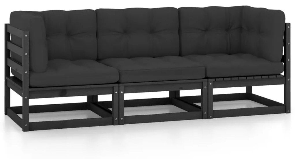 vidaXL Canapea de grădină cu 3 locuri, cu perne, lemn masiv de pin