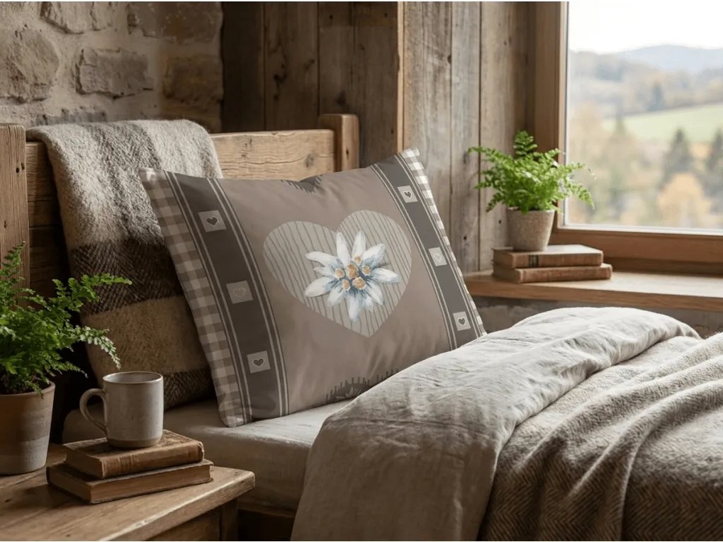 Fata de perna din amestec de bumbac HEART RETRO POLY 50x70 cm, maro