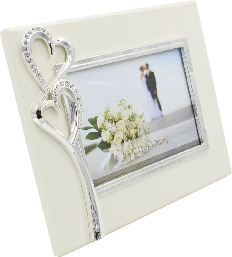 Ramă Foto AZAY cu Inimi și Cristale, 15x10 cm, Ramă Foto Romantică pentru Cuplu, Cadou Nuntă / Aniversare, Cutie Cadou Inclusă