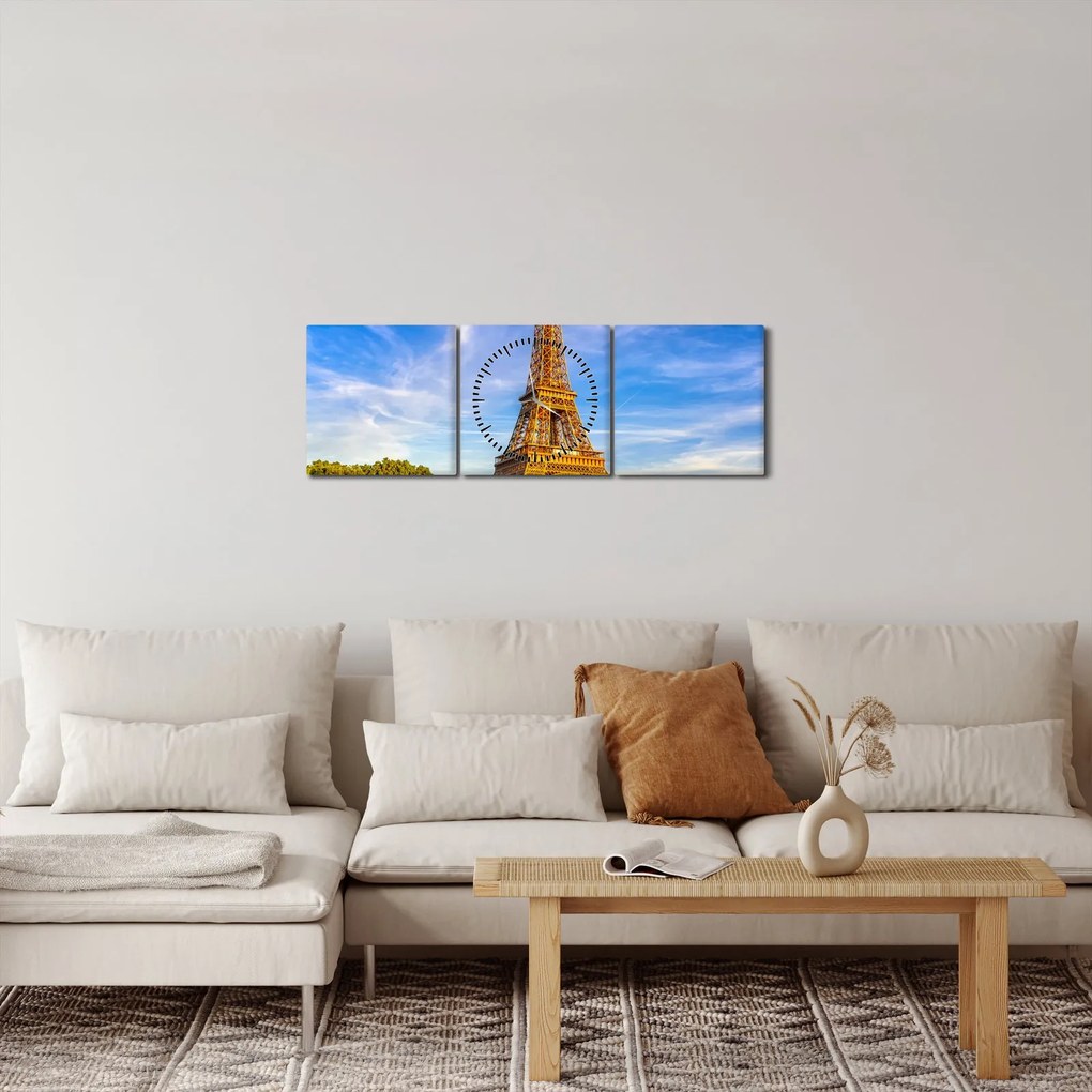 Tablou- Turnul Eifel (cu ceas) (90x30 cm)