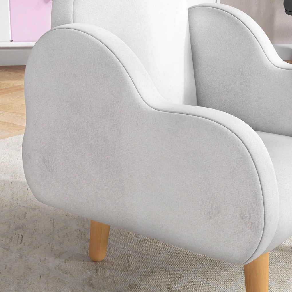 ZONEKIZ Fotoliu pentru copii cu brațe în formă de nor, cu picioare înclinate și material textil, 46 x 51 x 55 cm, alb | Aosom Romania