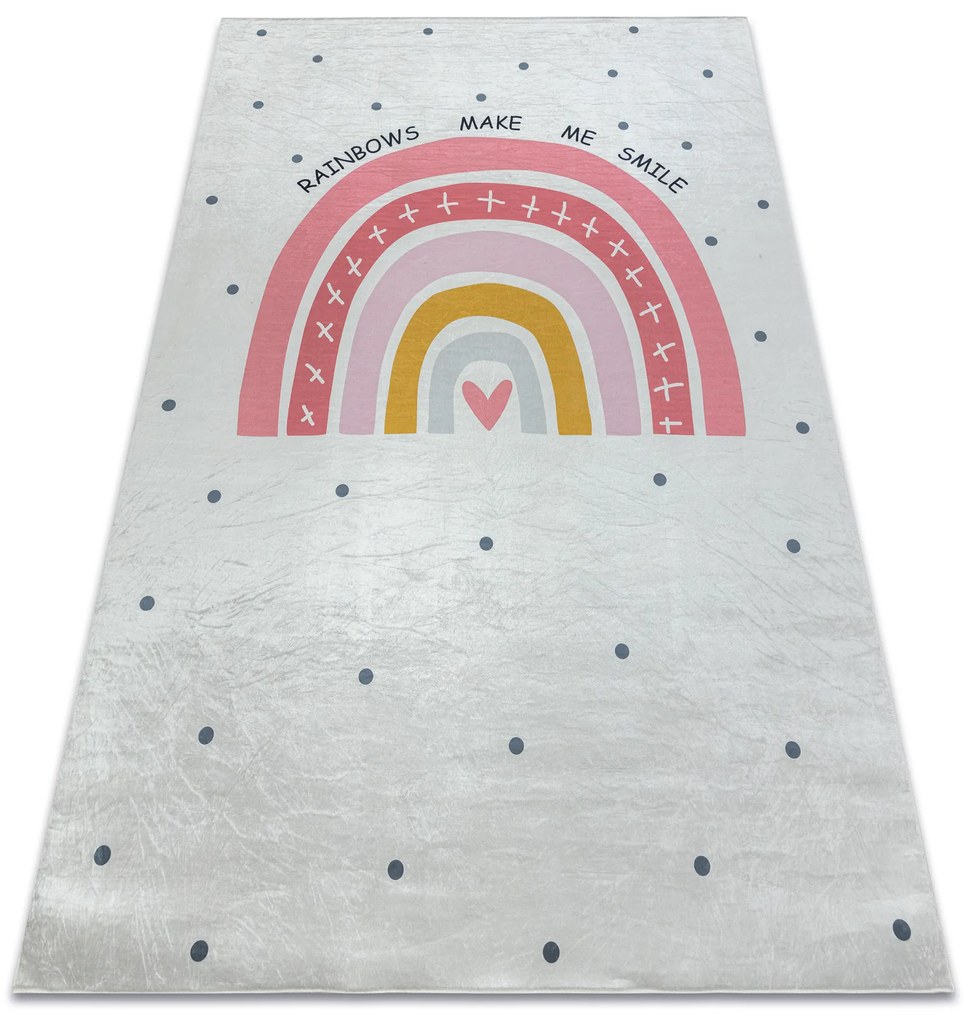 BAMBINO 47810 covor lavabil Curcubeu, puncte pentru copii anti-alunecare - alb / roz