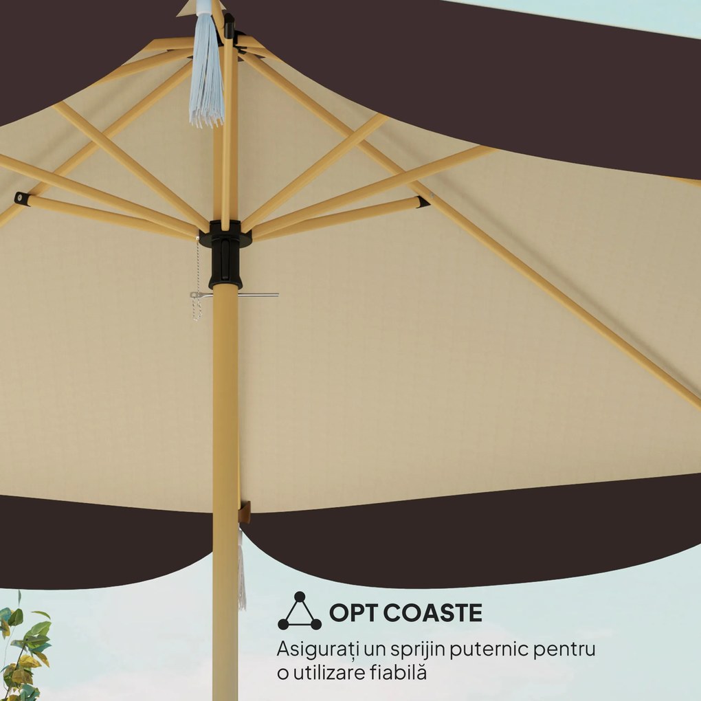 Outsunny Umbrelă de Soare cu UPF 50+ și 8 spițe, Φ2,66x2,34 m, Bej | Aosom Romania