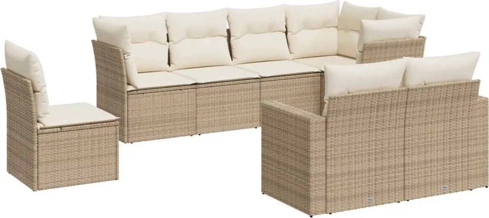 vidaXL Set canapele de grădină, 8 piese, cu perne, bej, poliratan