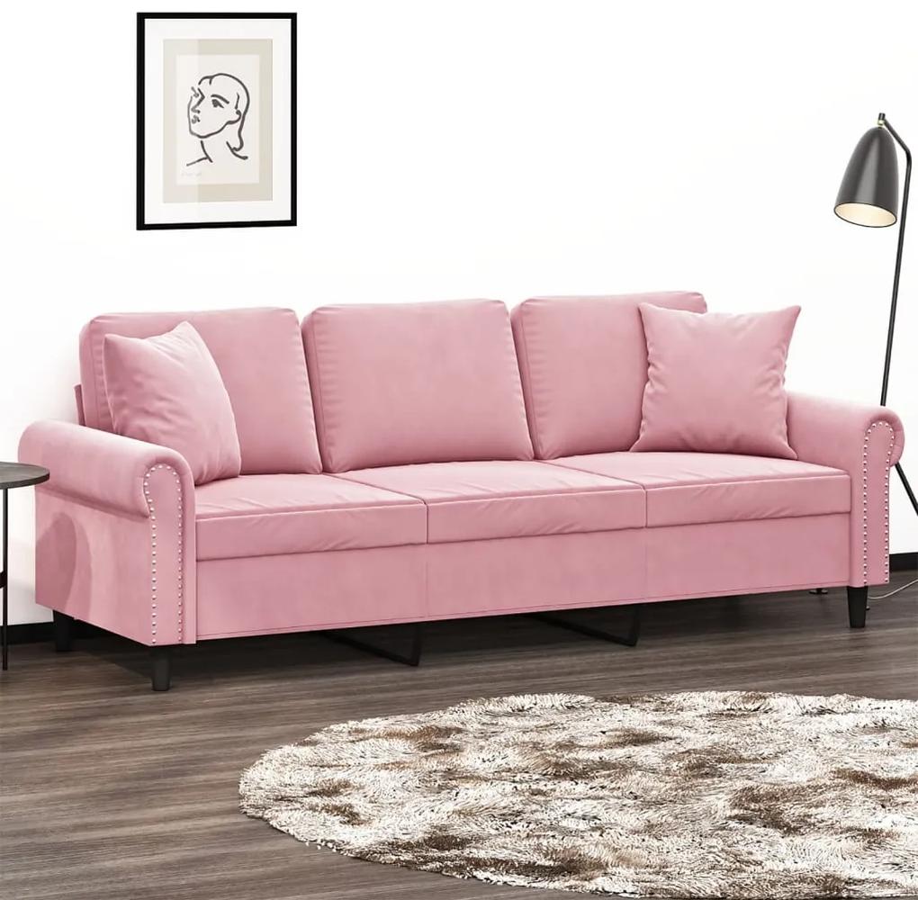 Canapea cu 3 locuri cu pernute, roz, 180 cm, catifea