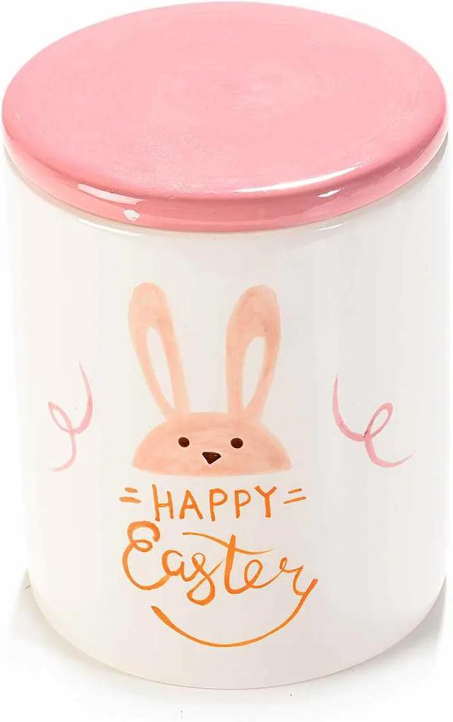 Borcan decorativ model Happy Easter ceramica roz alb Ø 10 cm x 16 H