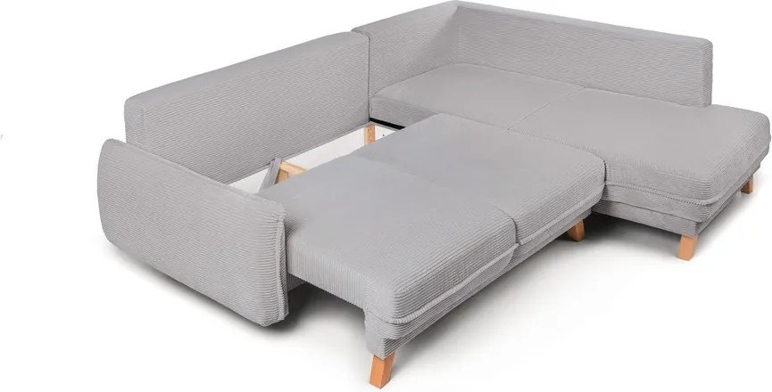 Colțar gri deschis extensibil/cu spațiu de depozitare cu tapițerie din catifea reiată (cu colț pe partea stângă/în formă de ”L”) Tori – Bonami Selection
