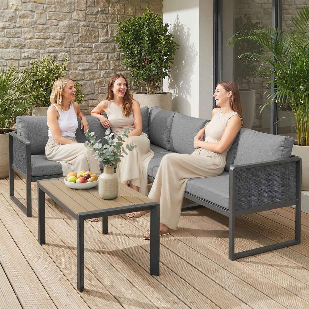 Outsunny Set mobilier de grădină exterior colțar modulabil 6 persoane, canapele, masă de cafea și perne, gri închis | Aosom Romania