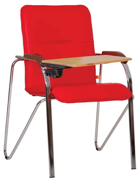 Scaun de vizitator SAMBA T Wood, brate din lemn, piele ecologica, rosu