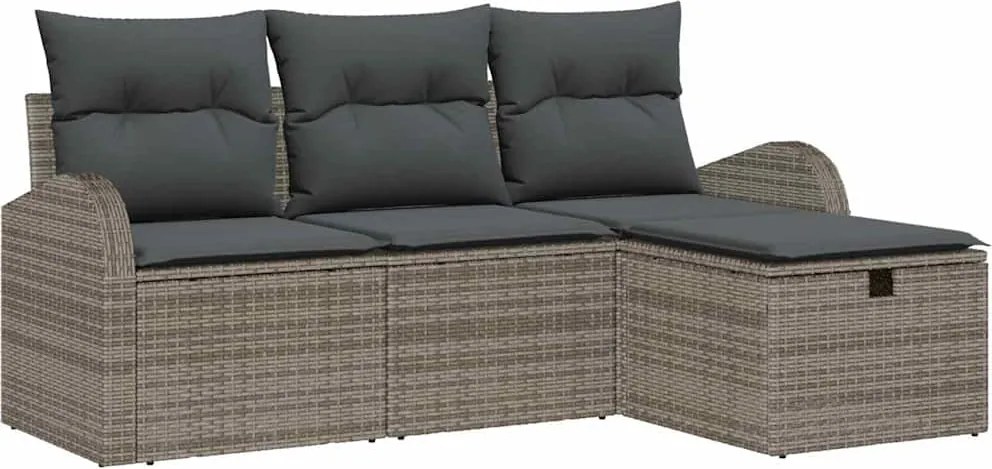 vidaXL Set de canapele pentru grădină cu pernă 4 pcs Gri Rattan poli