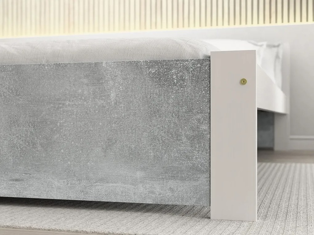 Pat de o persoana IKAROS 90 x 200 cm, beton/alb Saltele: Cu saltele Sommera 18 cm, Somiera pat: Cu lamele drepte