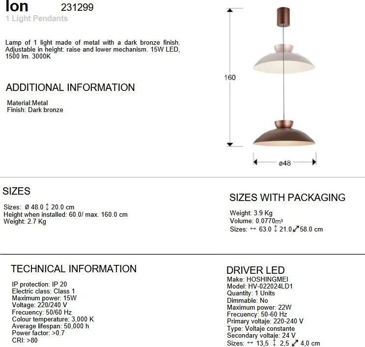 Lustra/ Pendul LED design modern Ion bronz 48cm