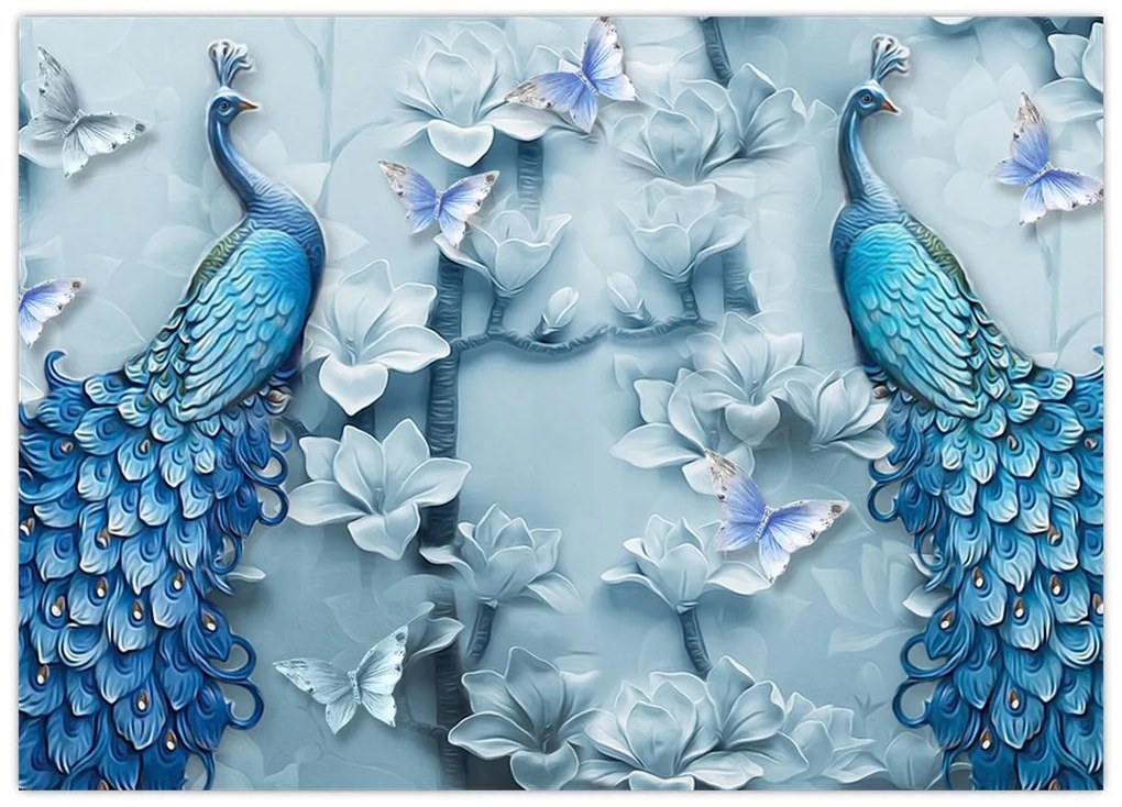 Tablou pe sticlă cu păuni (70x50 cm)