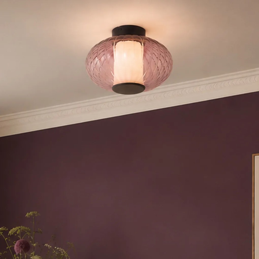 Plafonieră de design neagră 28cm cu sticlă mov incl. LED cu 3 trepte de intensitate luminoasă - Margherite