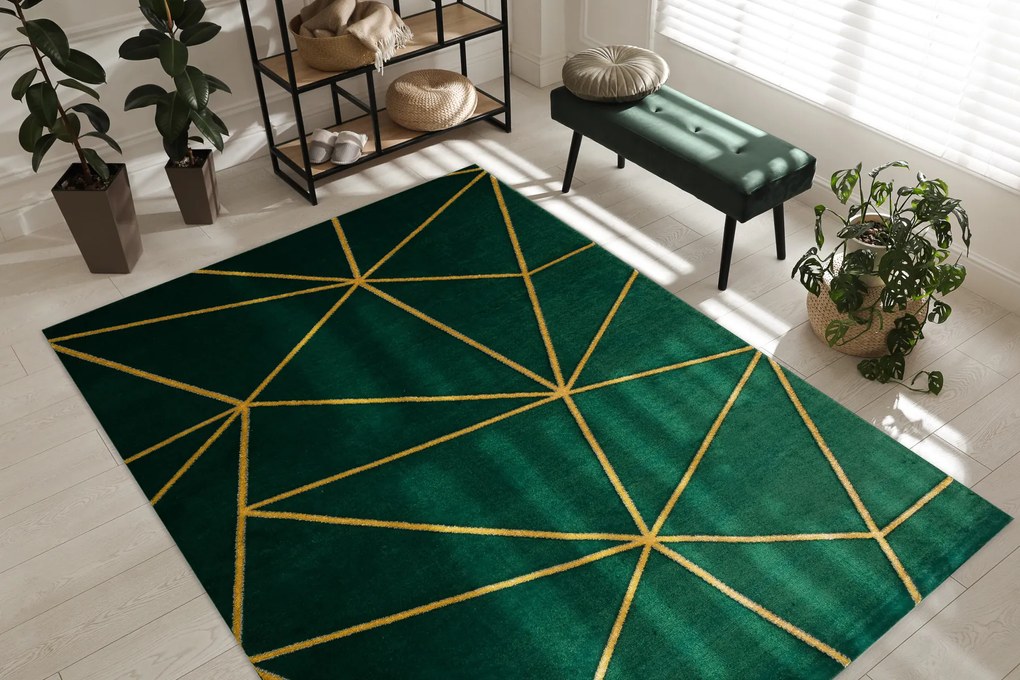 Exclusiv EMERALD covor 1013 glamour, stilat, geometric sticla verde / aur