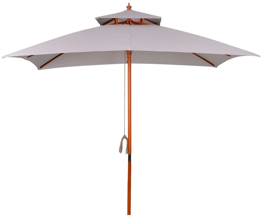 Outsunny Umbrelă de Grădină cu Sistem cu Coardă și Parasolar cu 2 Niveluri, 300x300x297 cm, Gri | Aosom Romania