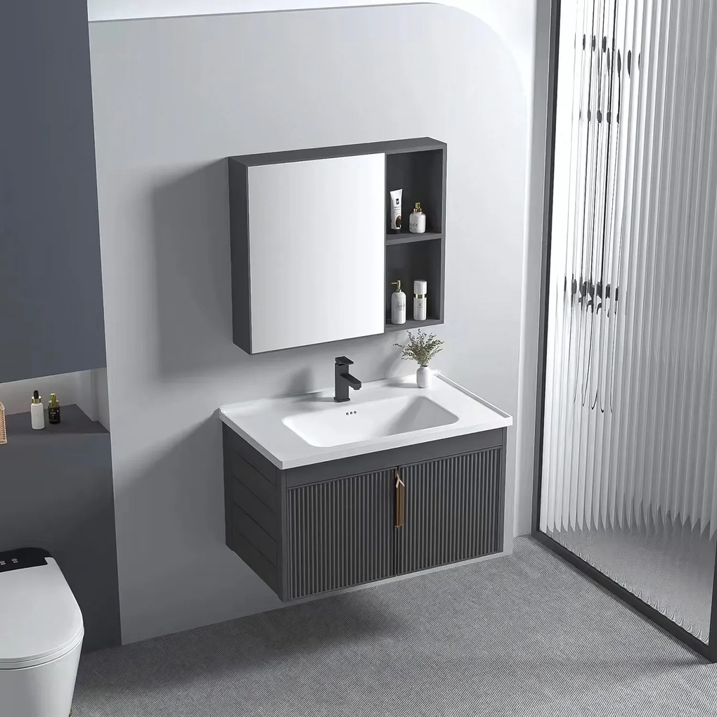 Set mobilier de baie cu lavoar Astor 60 cm Gri