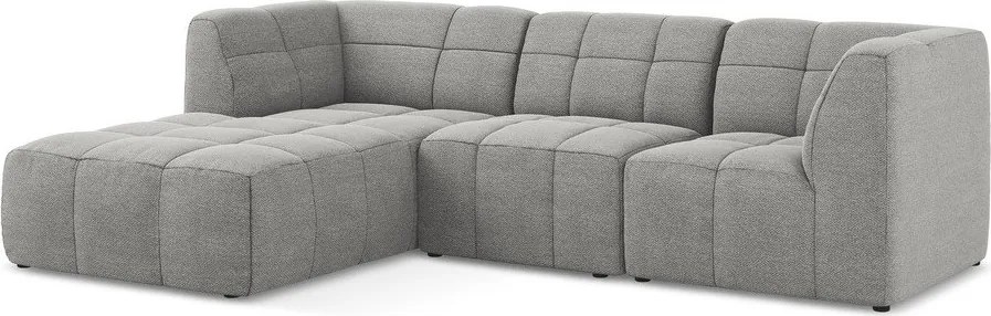 Colțar gri cu tapițerie din țesătură bouclé (cu colț pe partea stângă/cu șezlong) Aloha – Makamii