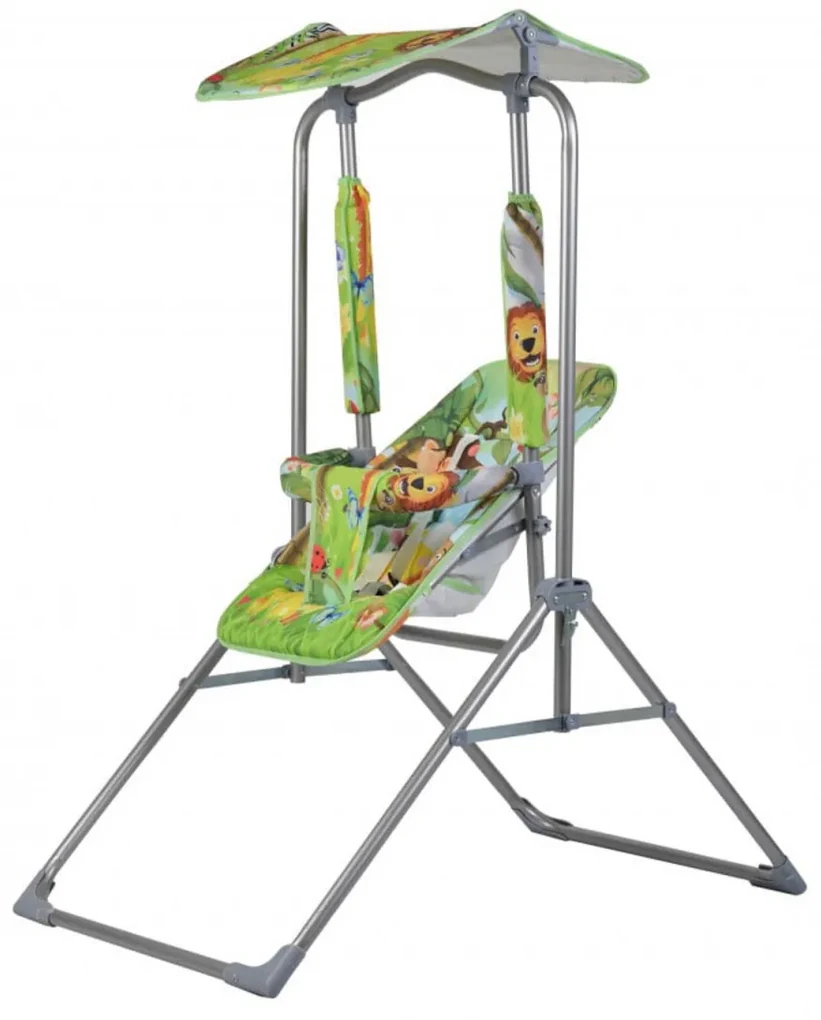 Leagan copii si bebelusi pentru interior si exterior Novokids™ Jungle Garden Swing, Cadru metalic, 0+ ani, Sezut reglabil in 3 trepte, Pozitie somn,
