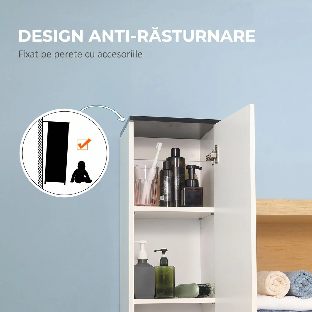 Dulap de Baie Kleankin cu Poliță Reglabilă, 2 Rafturi Închise și Sertar, Economie de Spațiu 30x28x180cm, Alb | Aosom Romania