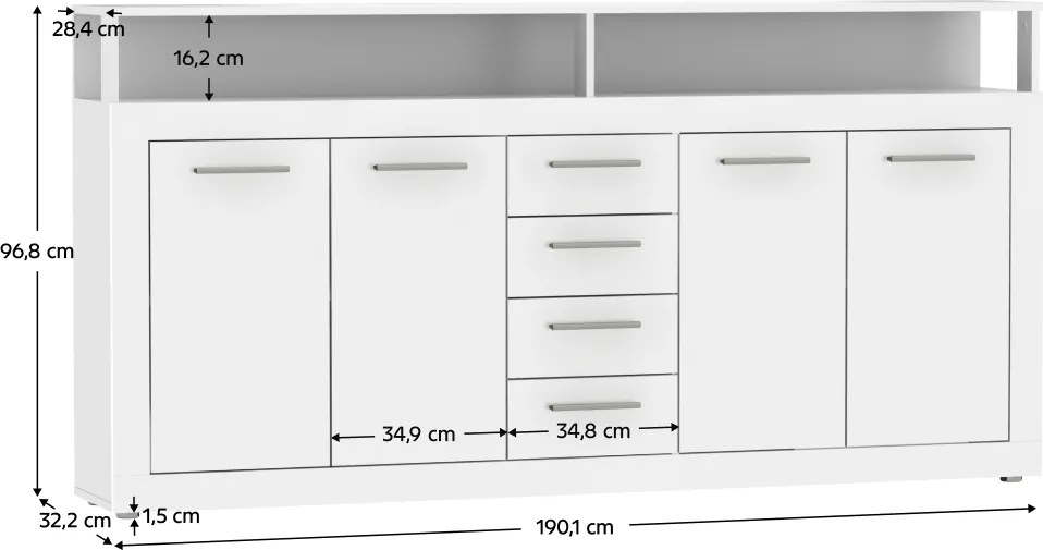 Comodă combinată, albă, LUNYSA