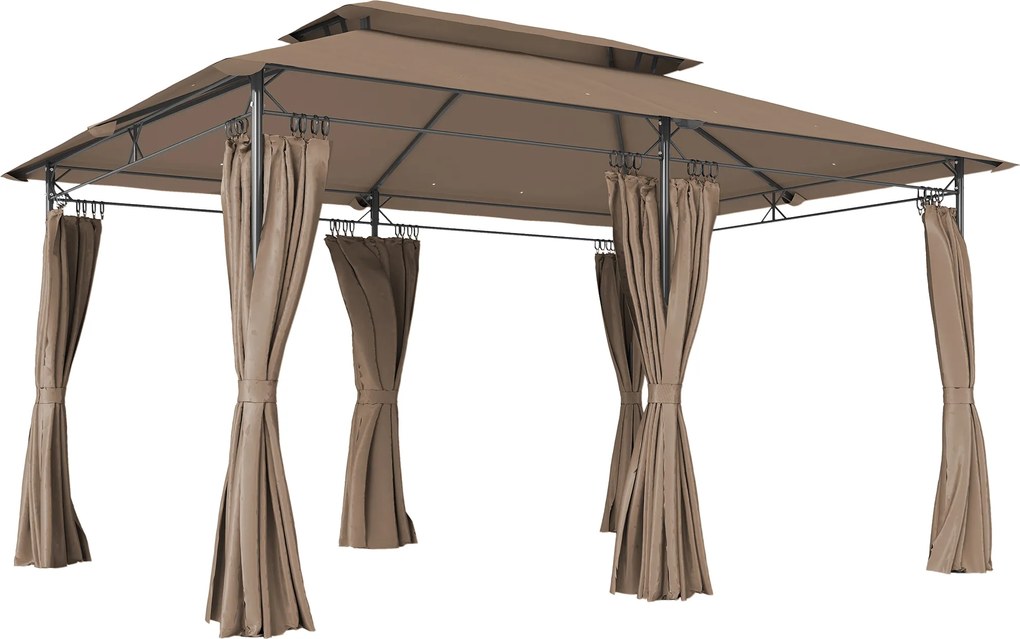 Outsunny Tonnelă de grădină exterioară pavilion 6 coloane acoperiș dublu 12 orificii de drenaj metal 3x4m kaki | Aosom Romania