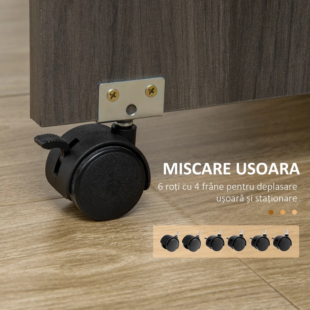 HOMCOM Masă Extensibilă pe 6 Roți cu 2 Sertare și Dulap cu Uși, din Lemn, 120x60x76.5 cm, Gri | Aosom Romania