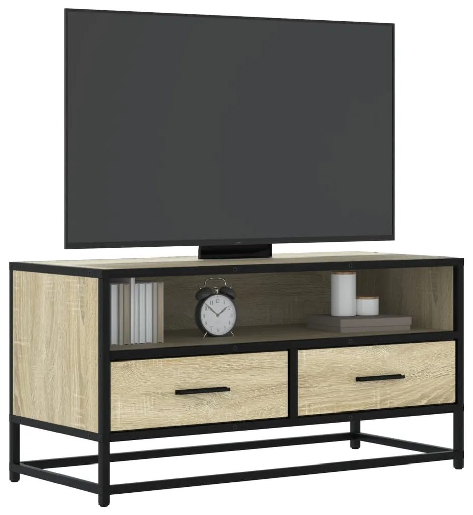 848810 vidaXL Dulap TV, stejar sonoma, 80x34,5x40 cm, lemn prelucrat și metal