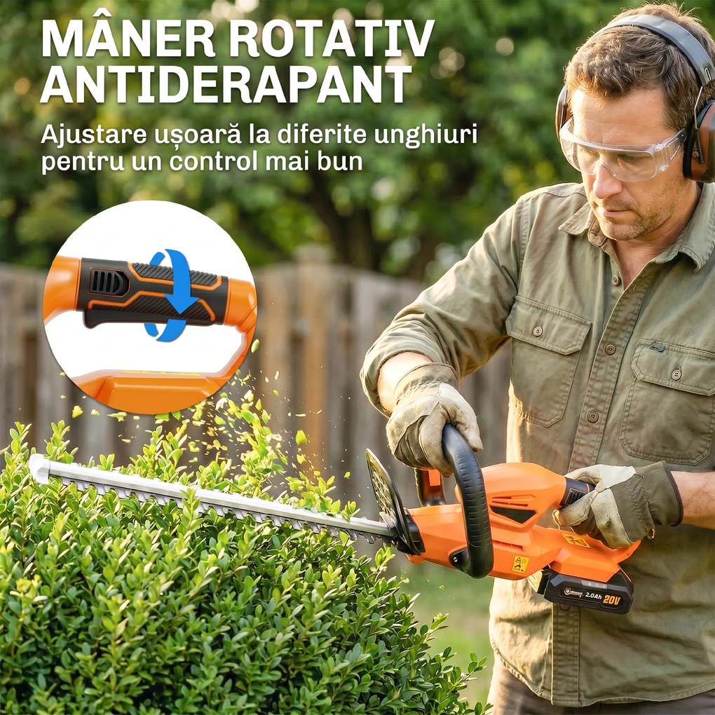 Outsunny Foarfecă de Tuns Gard Viu pe Baterie 18V, cu Baterie de 2Ah, Încărcător, Lamă Dublă de 51cm pentru Crengi, Arbuști și Ramuri, Portocaliu | Aosom Romania