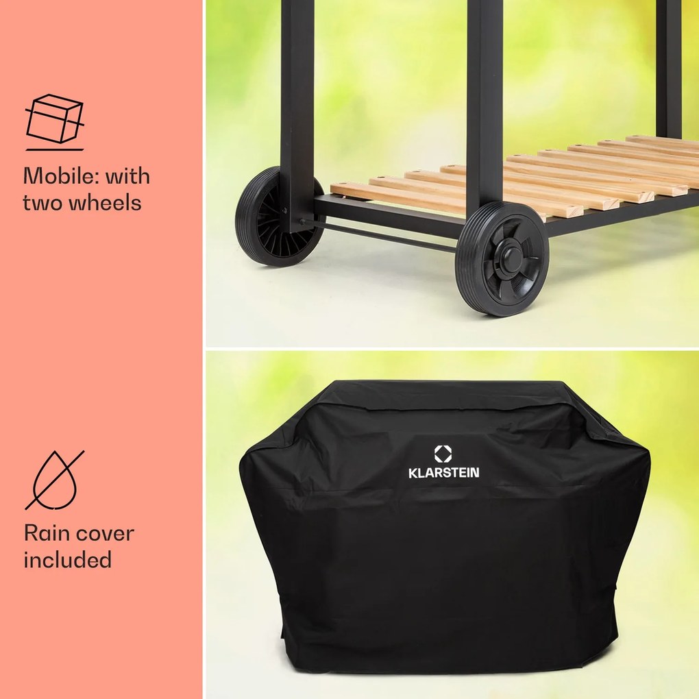 Aberdeen Double Charcoal Grill Smoker Thermometer 2 Side Tables Mobile