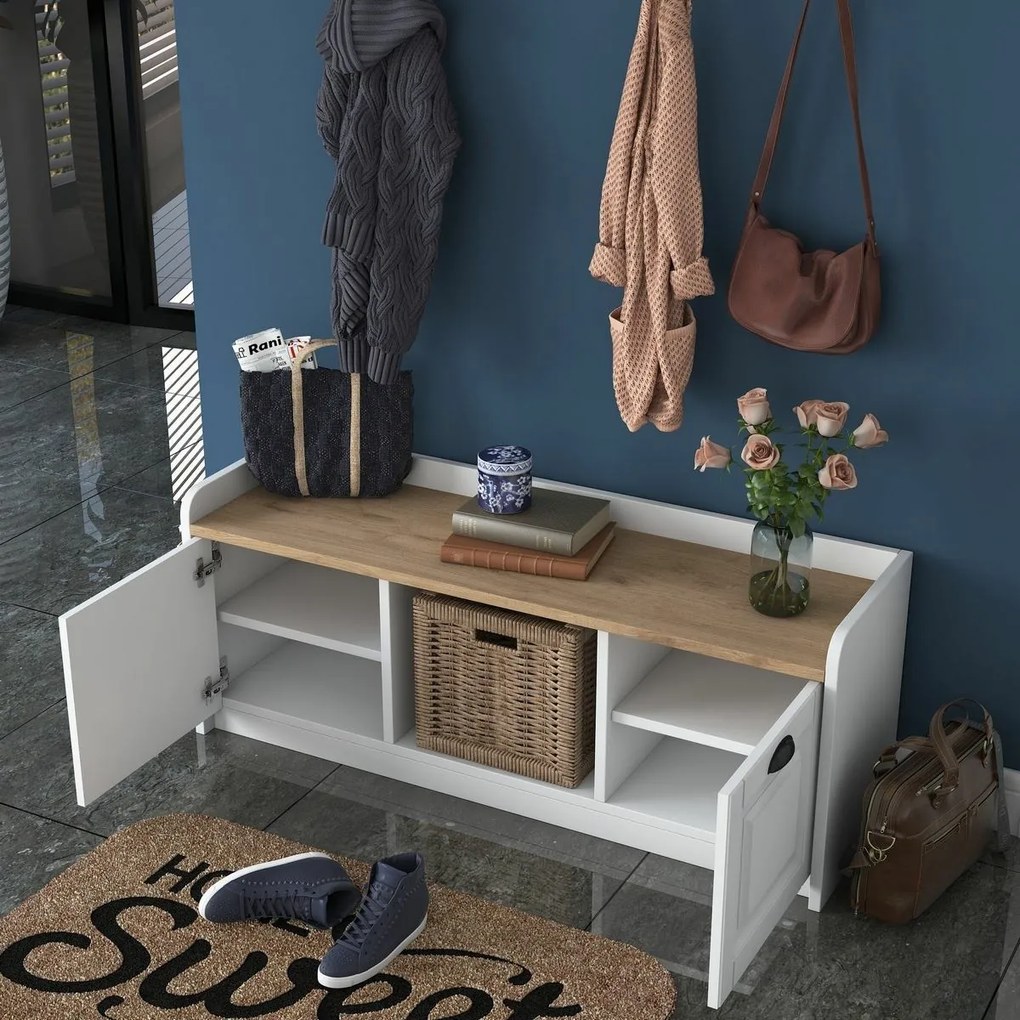 Cuier de perete cu dulap de pantofi Polo White and Walnut