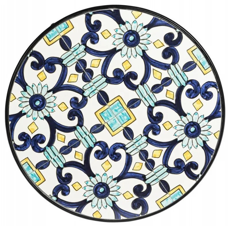 Set masa si scaune pliabile pentru gradina 3 piese multicolor din metal si ceramica, Positano Bizzotto