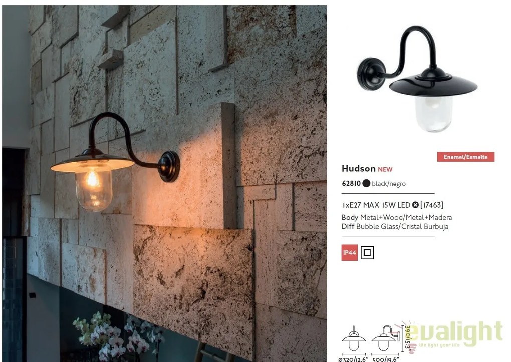 Aplica perete design industrial IP44 Hudson 62810