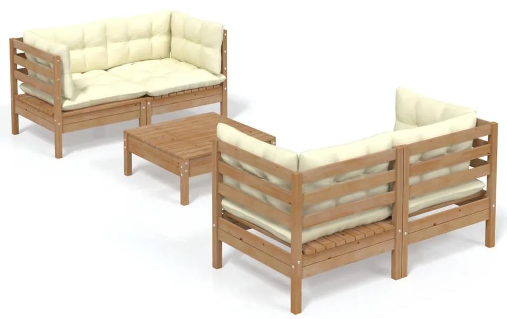 3096025 vidaXL Set mobilier grădină cu perne crem, 5 piese, lemn de pin