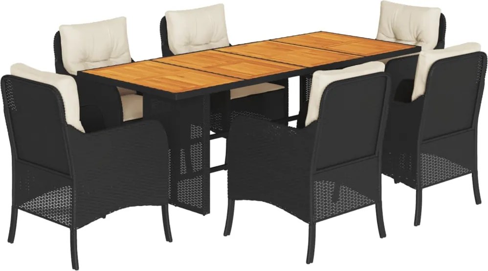 vidaXL Set mobilier de grădină cu perne, 7 piese, negru, poliratan