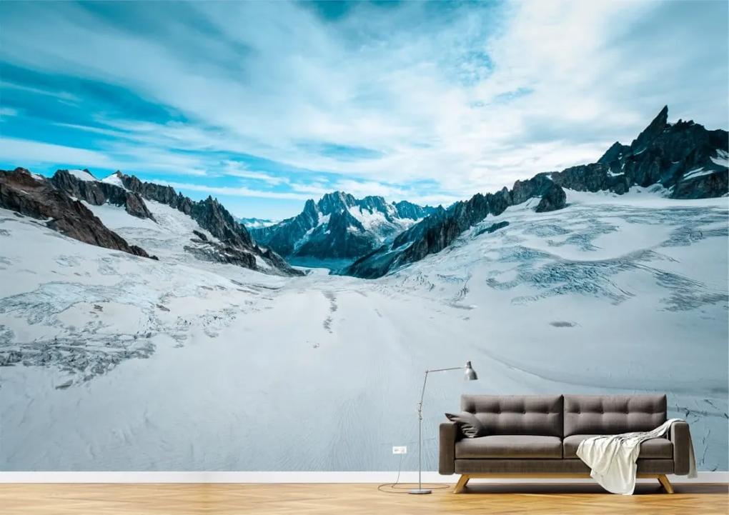 Tapet Premium Canvas - Muntele acoperit de zapada sub cerul albastru