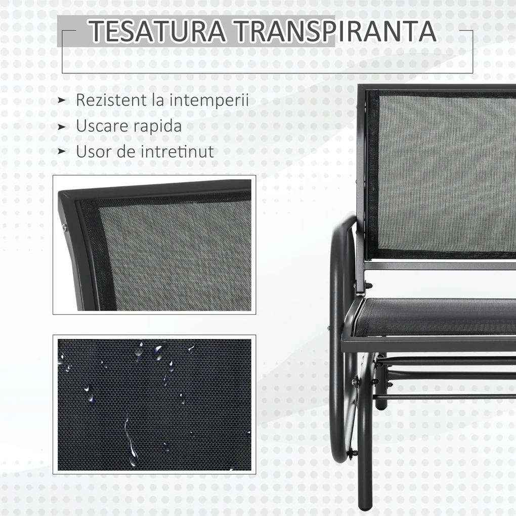Scaun Balansoar 2 în 1 Outsunny din Metal, Design Modern, 75x66x85 cm, Negru | Aosom Romania