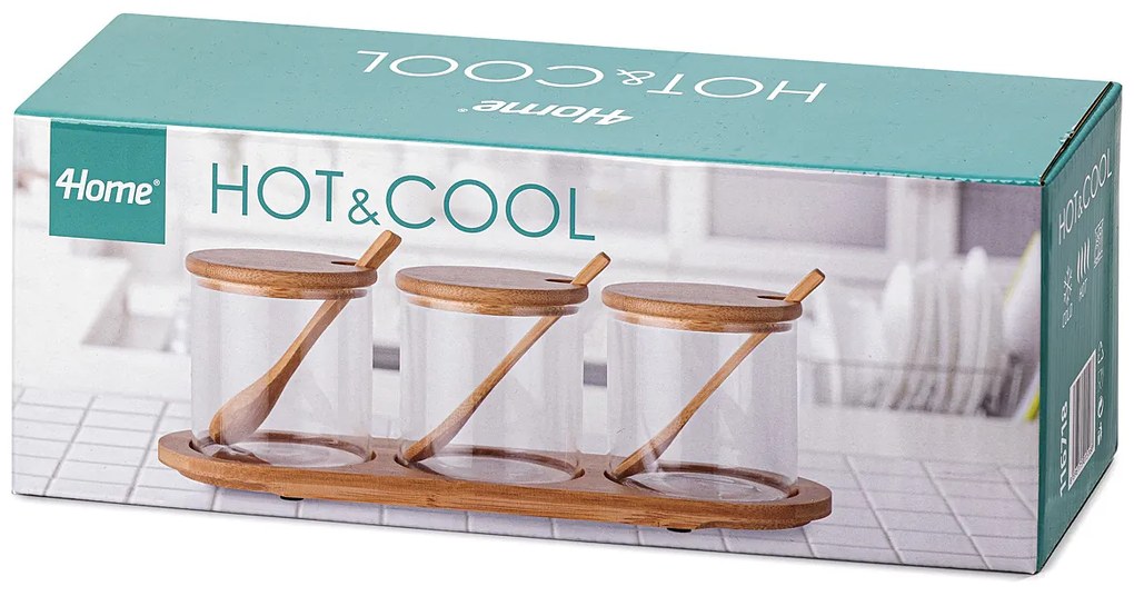 Set de doze de sticlă 4Home cu suport și lingurițe, Bamboo, 310 ml